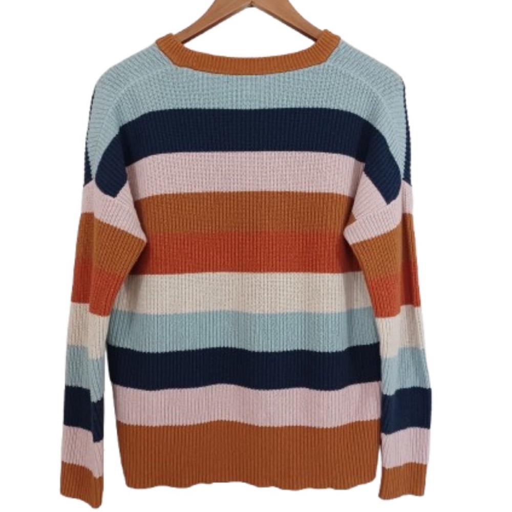 Madewell Crewneck Cotton Long Sleeve Striped Multicolored Winter Sweater Top - Picture 2 of 7